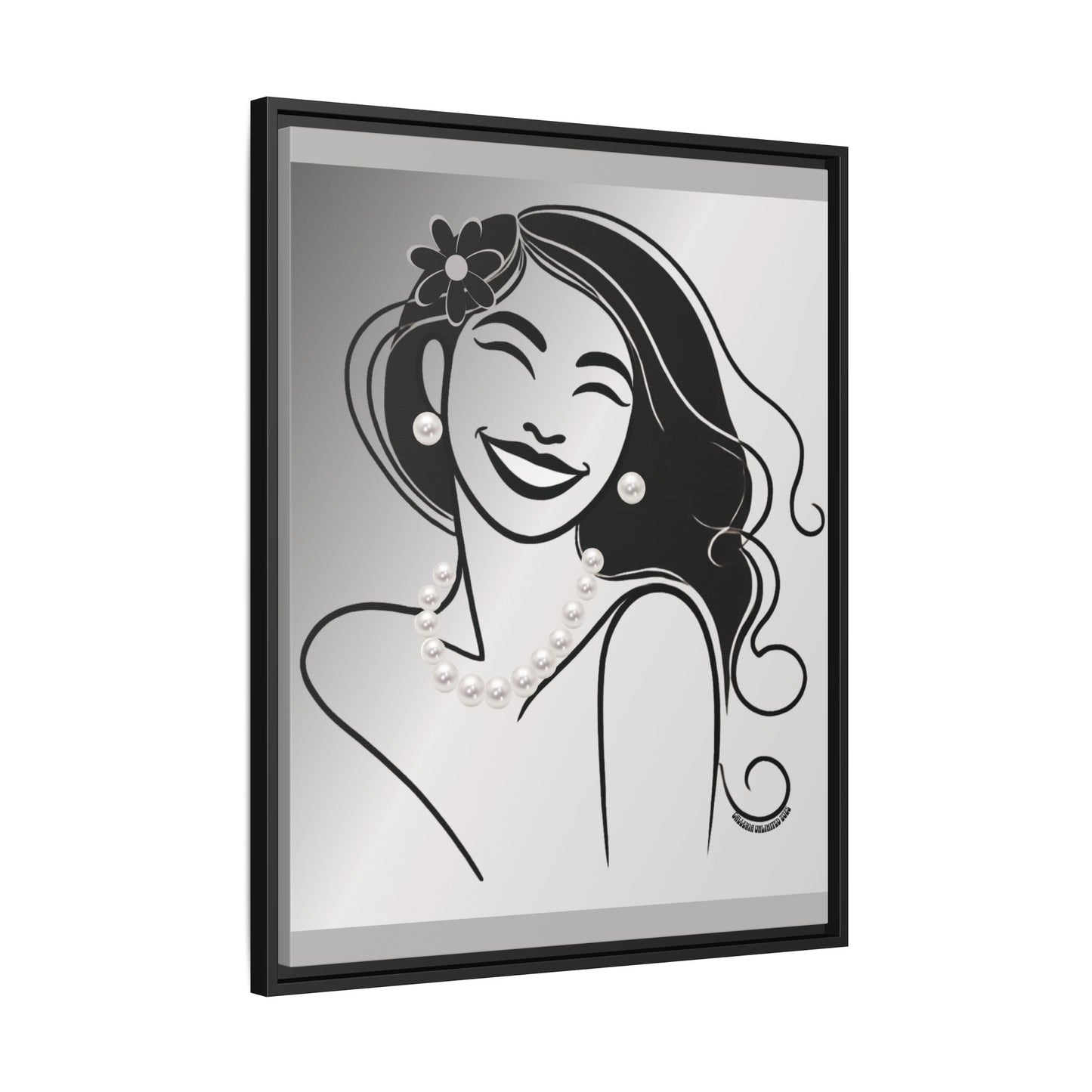 Pearls & Curls3 | Black and White - Framed Matte Canvas Art (black or white frame)