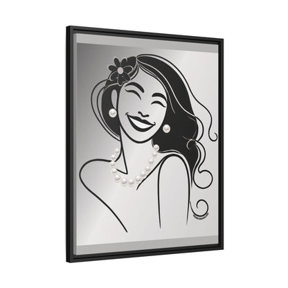 Pearls & Curls3 | Black and White - Framed Matte Canvas Art (black or white frame)