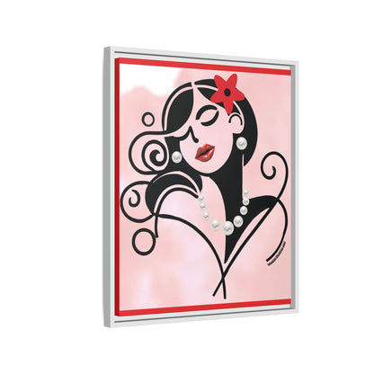 Pearls & Curls4 | Scarlet Kiss - Framed Matte Canvas Art (black or white frame)