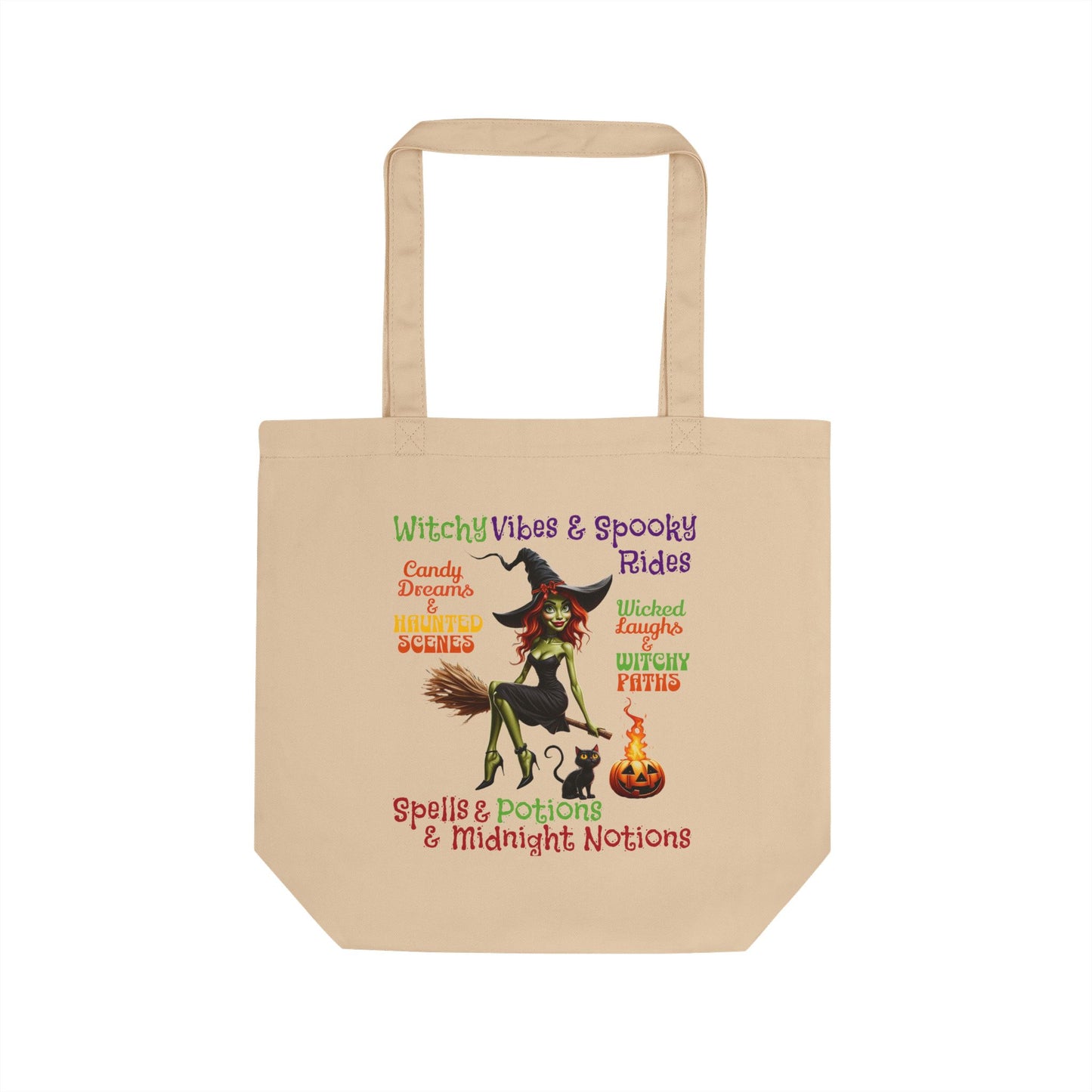 Harvest 'Ween 1 | 'Witchy Vibes' Halloween Tote Bag — "Bats & Cats & Pointy Hats" Eco Cotton Shopper