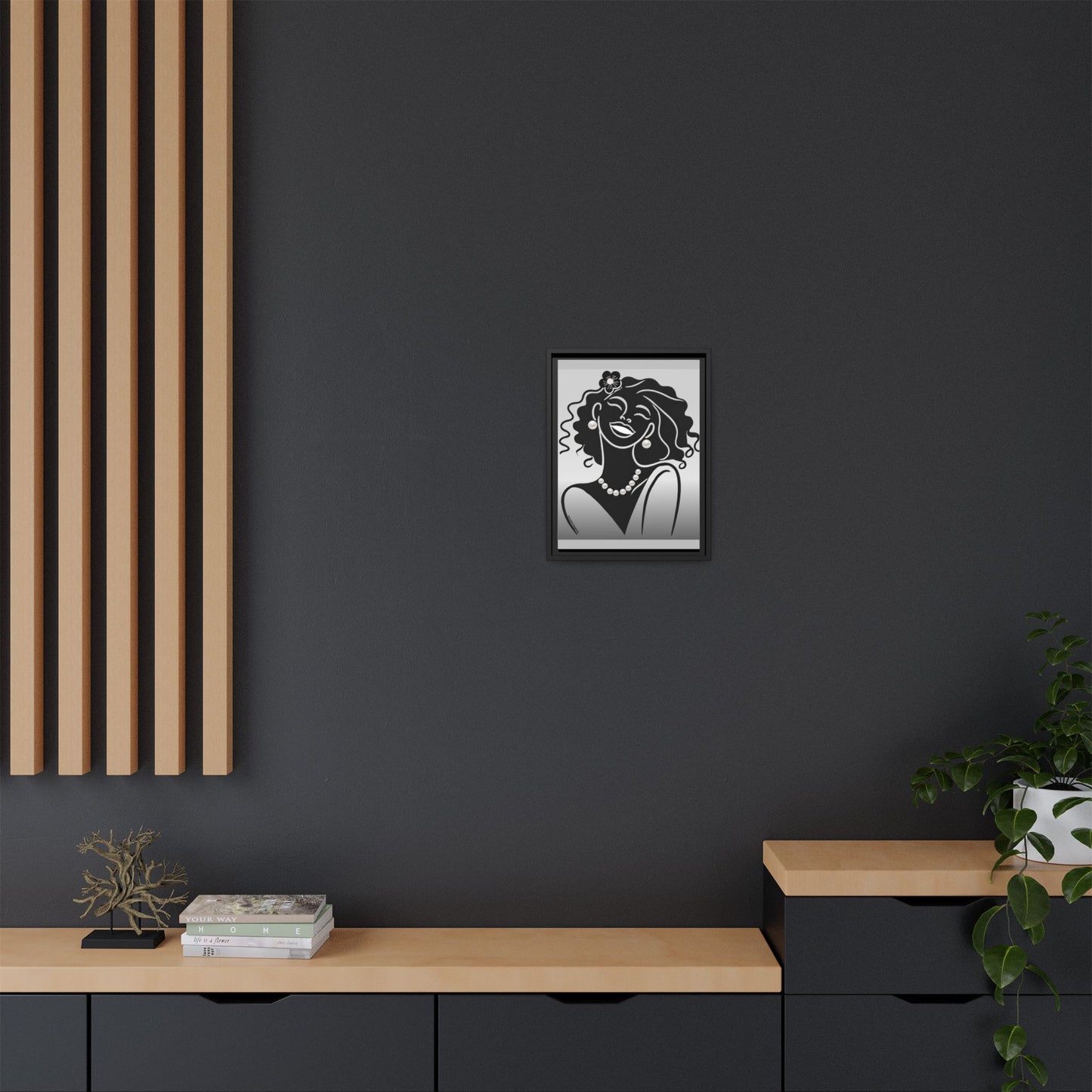 Pearls & Curls 2 | Black and White Framed Matte Canvas Wall Art (black or white frame)