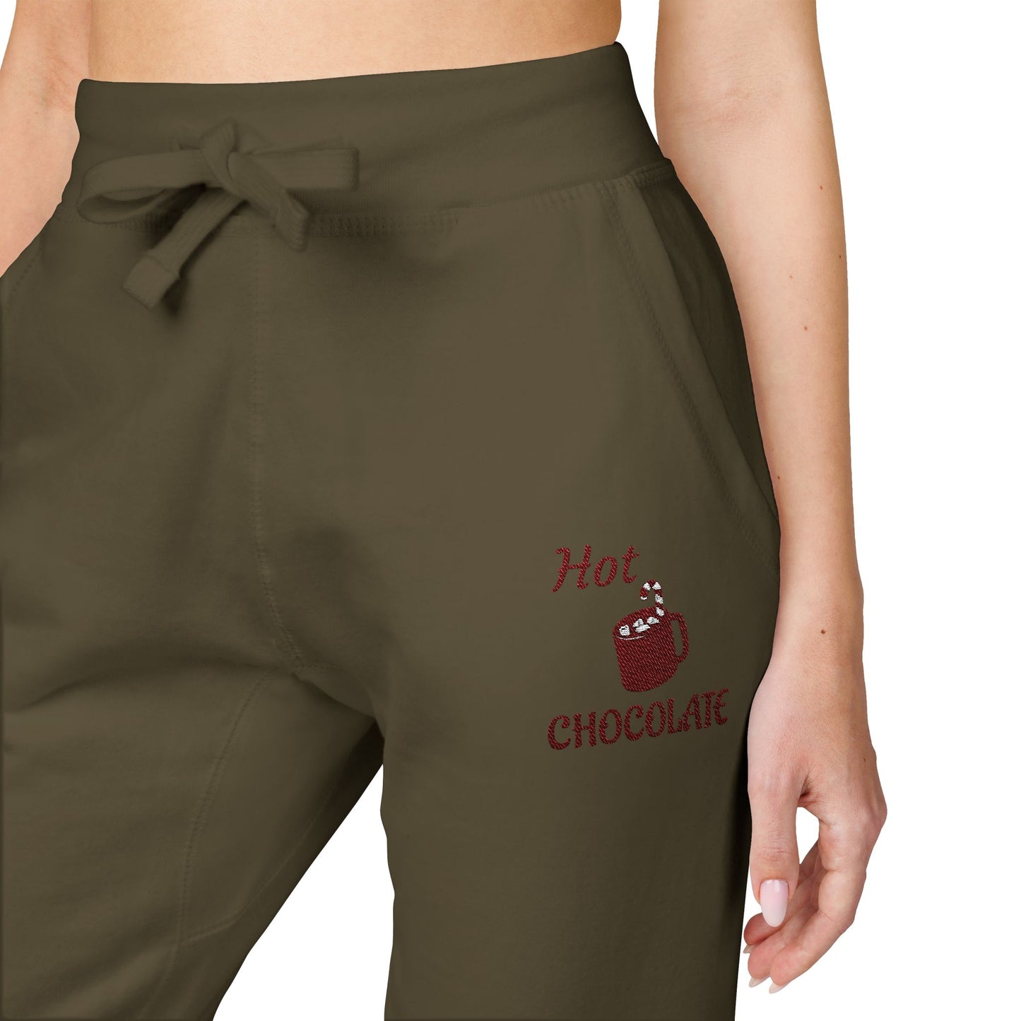 Harvest Haze | Maroon Embroidered 'Hot Chocolate' Sweatpants