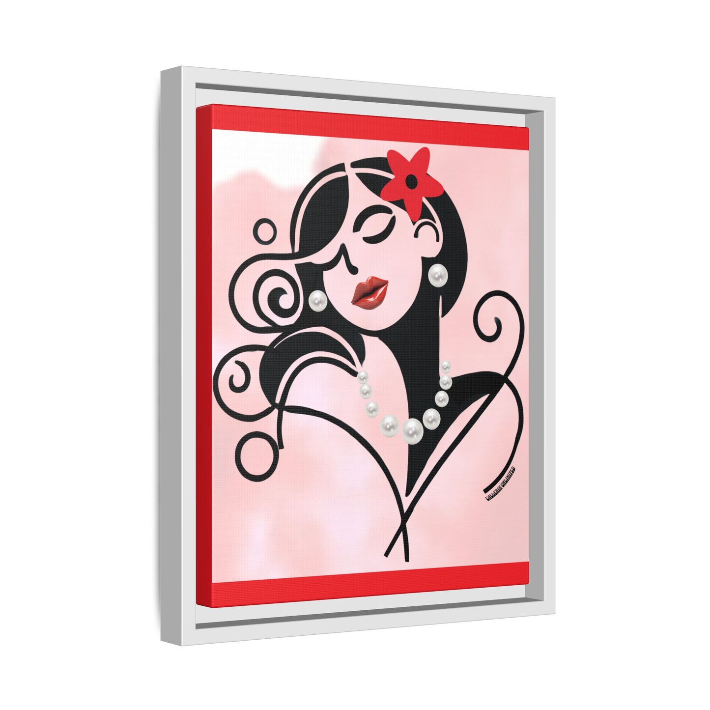 Pearls & Curls 4 | Cherry Kiss Framed Matte Canvas Wall Art (black or white frame)
