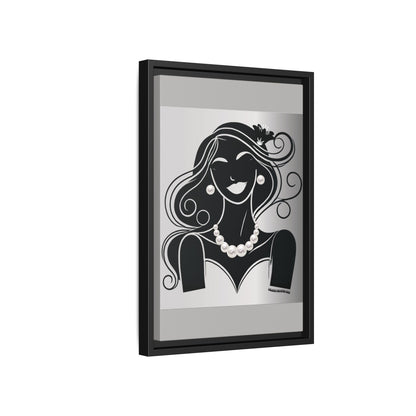 Pearls & Curls1 | Black and White - Framed Matte Canvas Art (black or white frame)