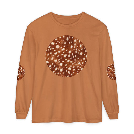 Deer | Fawn Spotted Circle Patch Long Sleeve Tee (Elbow Accents), multiple colors