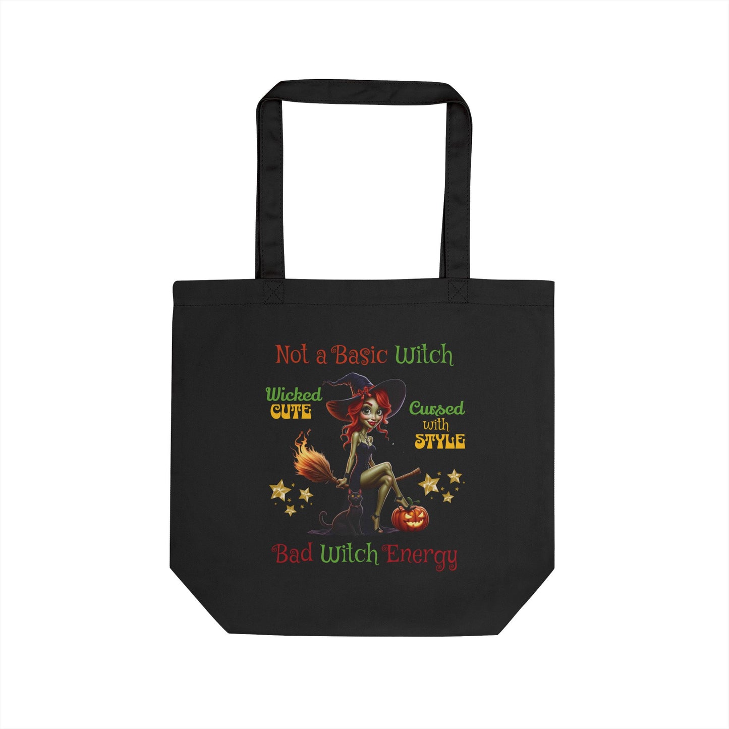 The Spooky Edit4 - Not a Basic Witch Eco Tote Bag, double-sided (black or beige)