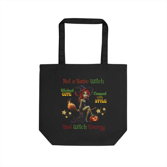 The Spooky Edit4 - Not a Basic Witch Eco Tote Bag, double-sided (black or beige)