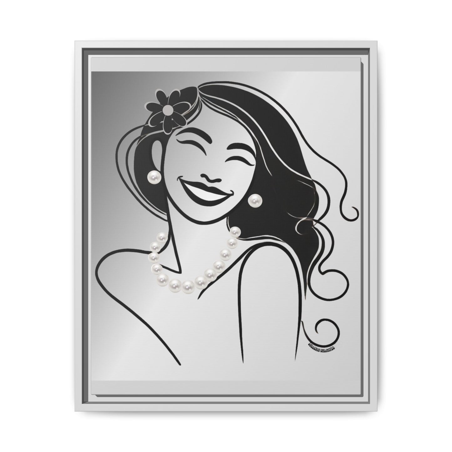Pearls & Curls 3 | Black and White Framed Matte Canvas Wall Art