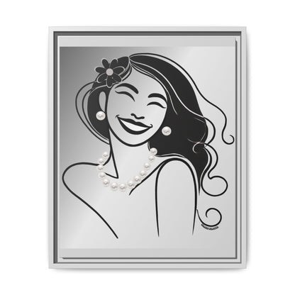 Pearls & Curls 3 | Black and White Framed Matte Canvas Wall Art