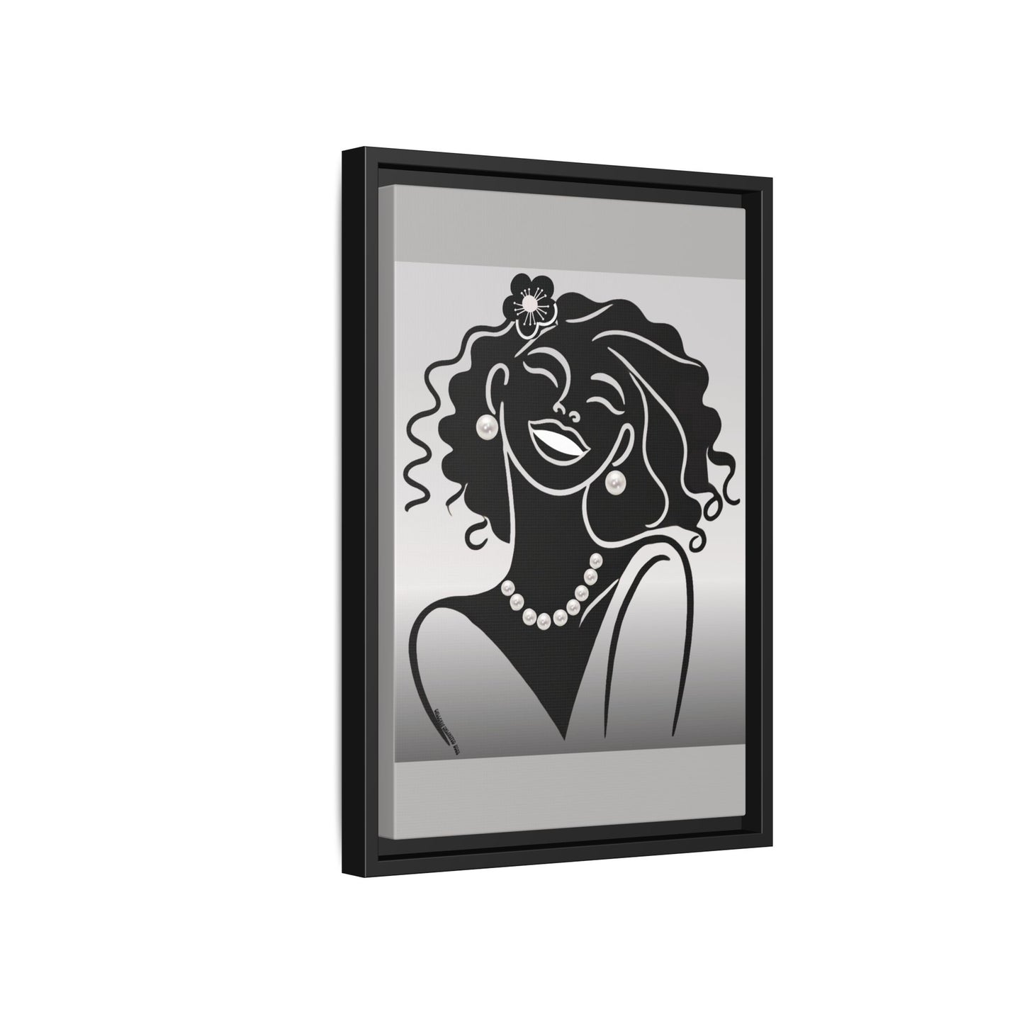 Pearls & Curls2 | Black and White - Framed Matte Canvas Art (black or white frame)