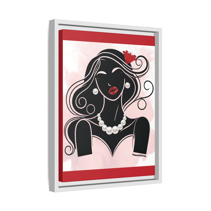 Pearls & Curls1 | Ruby Lips- Framed Matte Canvas Art (black or white frame)