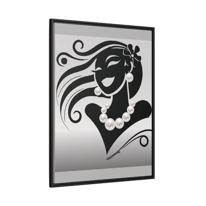 Pearls & Curls6 | Black and White - Framed Matte Canvas Art (black or white frame)