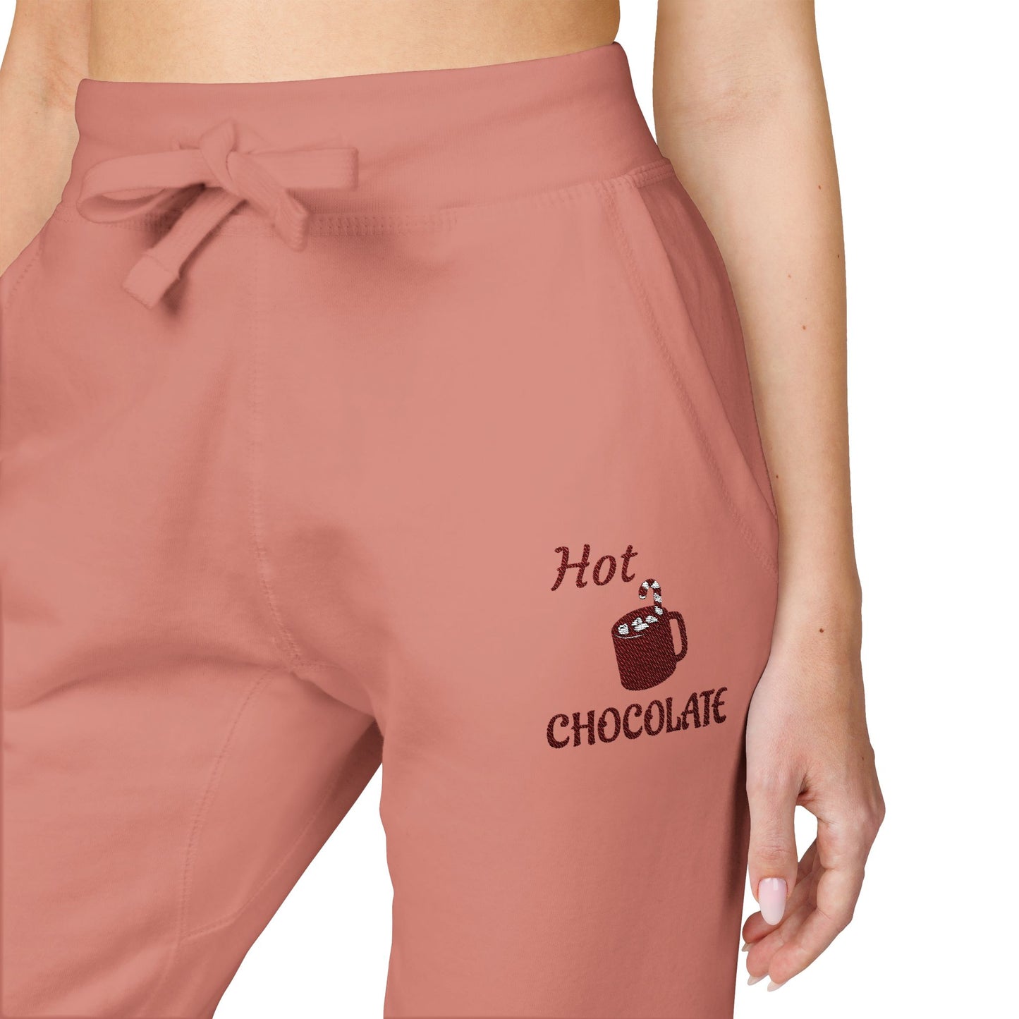 Harvest Haze | Maroon Embroidered 'Hot Chocolate' Sweatpants