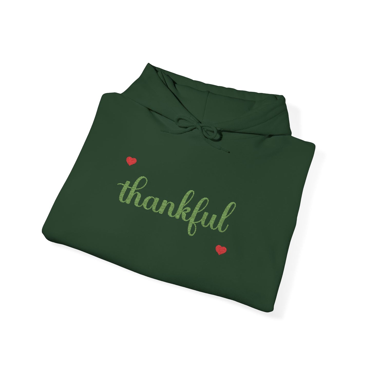 The Thankful Edit1 |Light Green Embroidered Thankful Hoodie, red hearts (multiple colors)