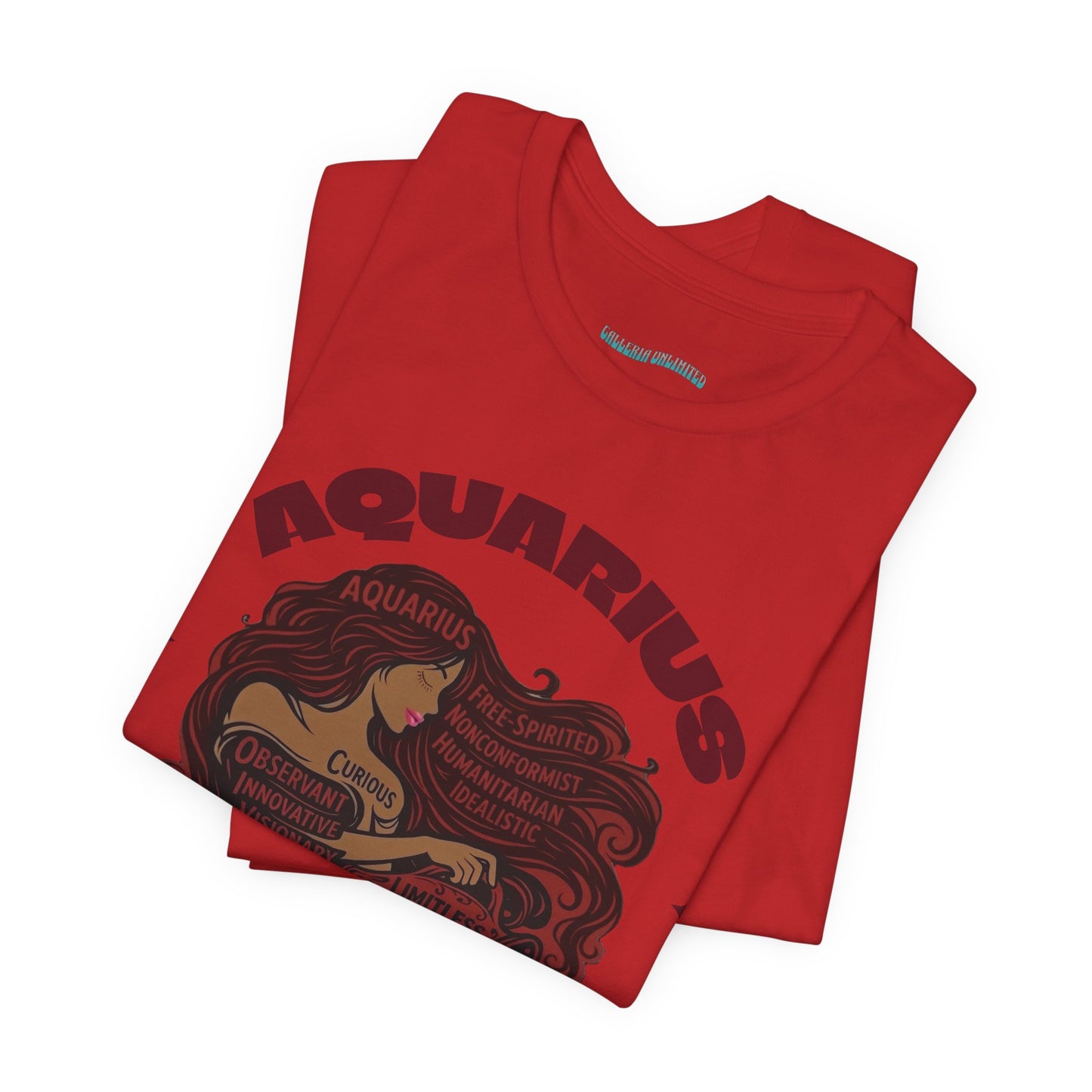 Aquarius| Word Art Graphic Tee (garnet) -- "Aquarius" Definition on Back