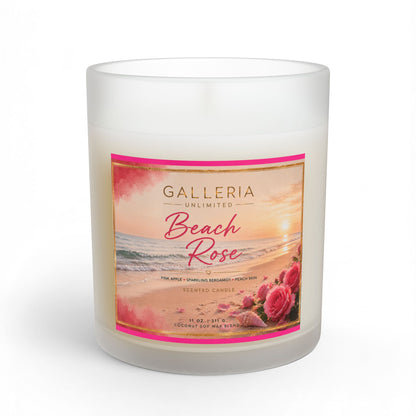 Pearls & Curls | Beach Rose Scented Glass Candle — 11oz (pink label)