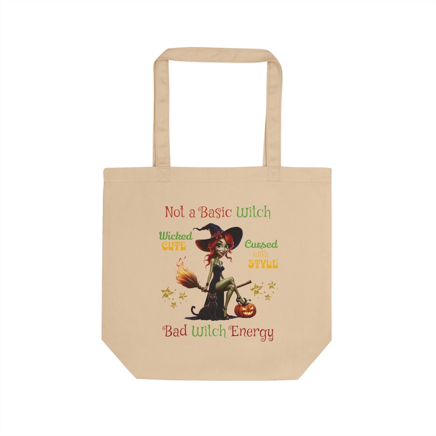 The Spooky Edit4 - Not a Basic Witch Eco Tote Bag, double-sided (black or beige)