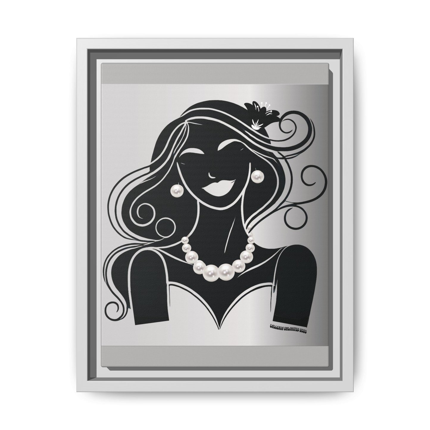 Pearls & Curls1 | Black and White - Framed Matte Canvas Art (black or white frame)