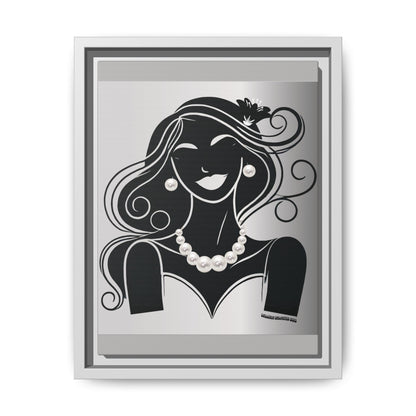 Pearls & Curls1 | Black and White - Framed Matte Canvas Art (black or white frame)