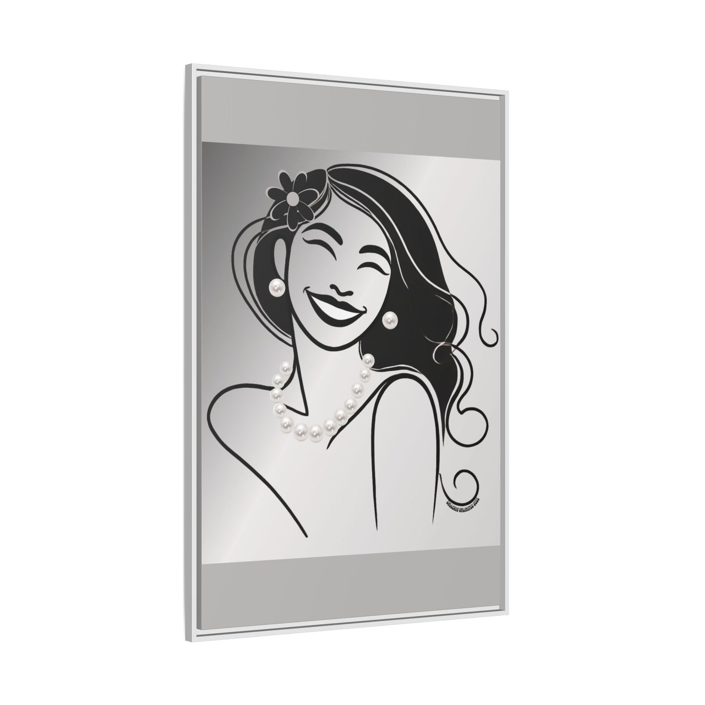 Pearls & Curls3 | Black and White - Framed Matte Canvas Art (black or white frame)