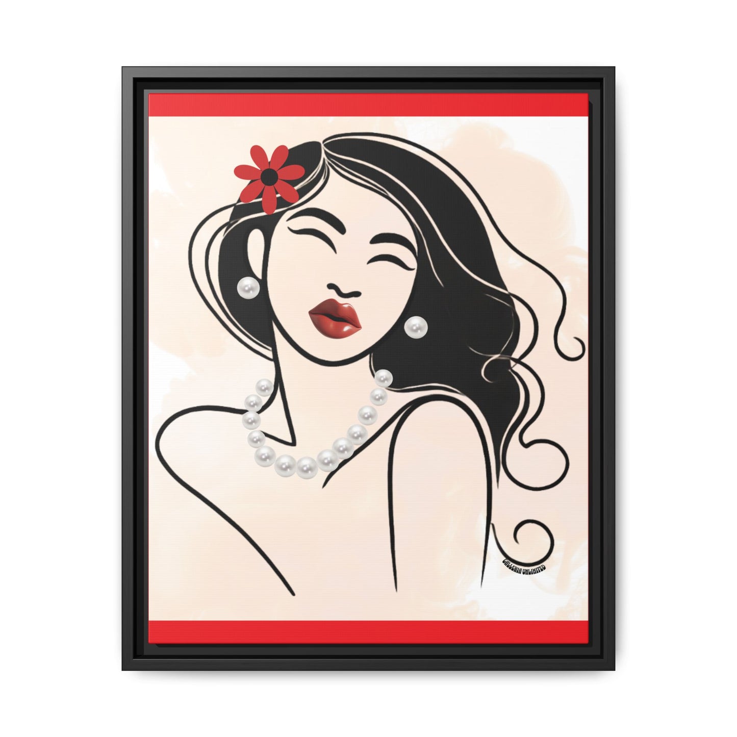 Pearls & Curls 3 | Scarlet Kiss Framed Matte Canvas Wall Art (black or white frame)