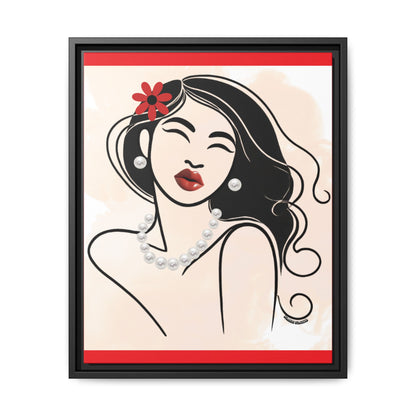 Pearls & Curls 3 | Scarlet Kiss Framed Matte Canvas Wall Art (black or white frame)