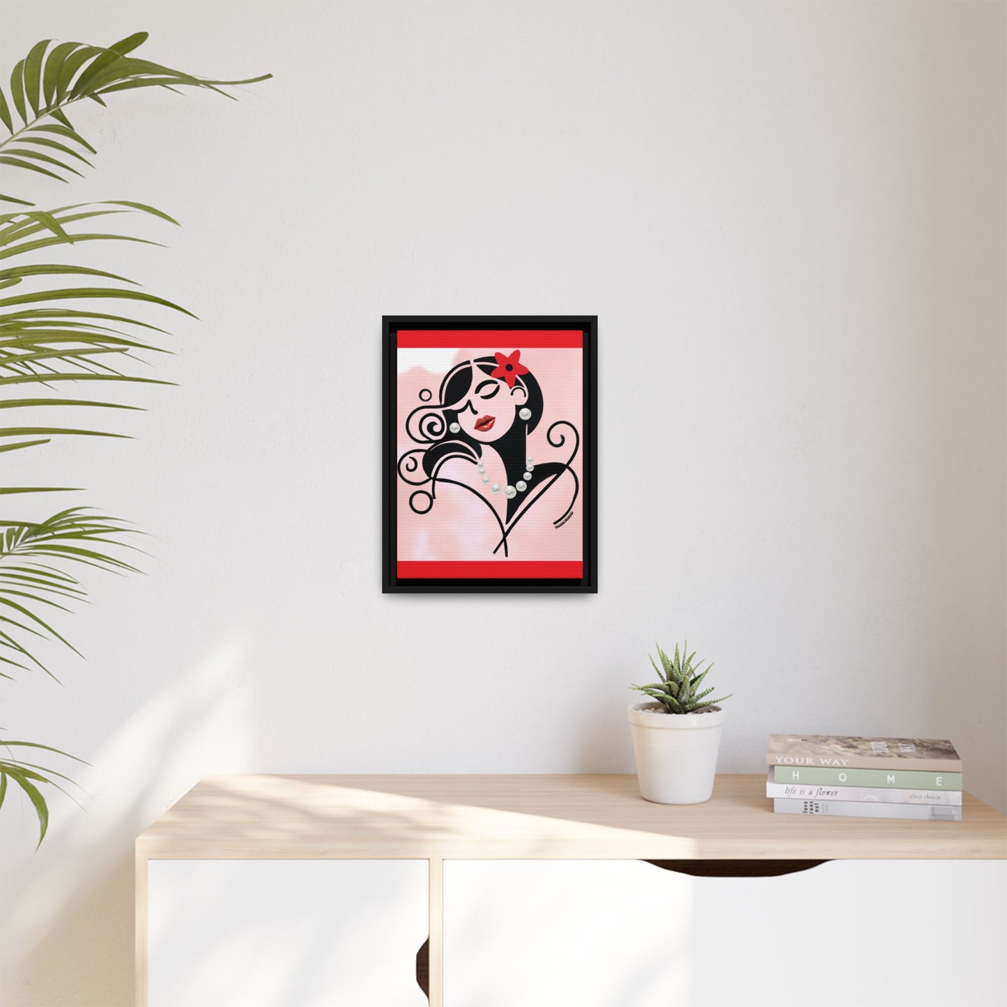 Pearls & Curls 4 | Cherry Kiss Framed Matte Canvas Wall Art (black or white frame)