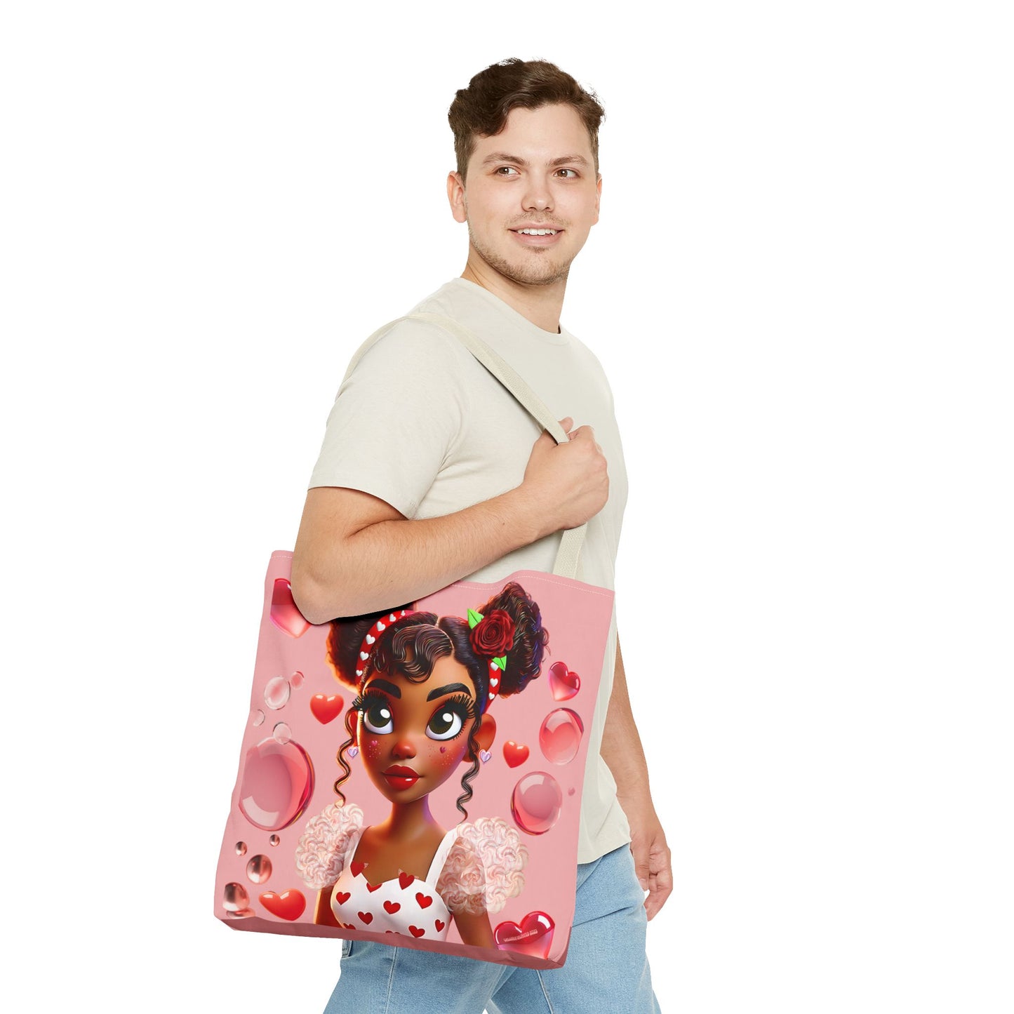 Heartbreaker Girl | Bubble Gum All -Over-Print Two-Tone Tote Bag (multiple strap colors)