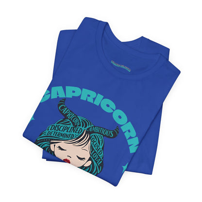 Capricorn | Word Art Graphic Tee2 (turquoise)--"Capricorn" Definition on Back