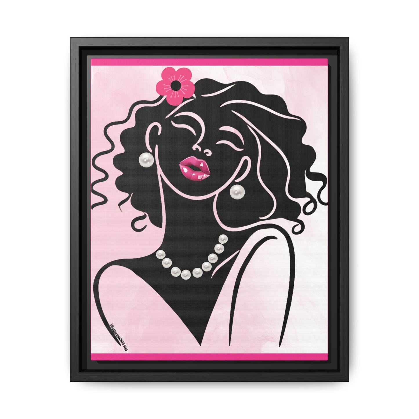 Pearls & Curls2 | Pink Pout - Framed Matte Canvas Art (black or white frame)