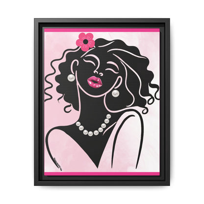 Pearls & Curls2 | Pink Pout - Framed Matte Canvas Art (black or white frame)