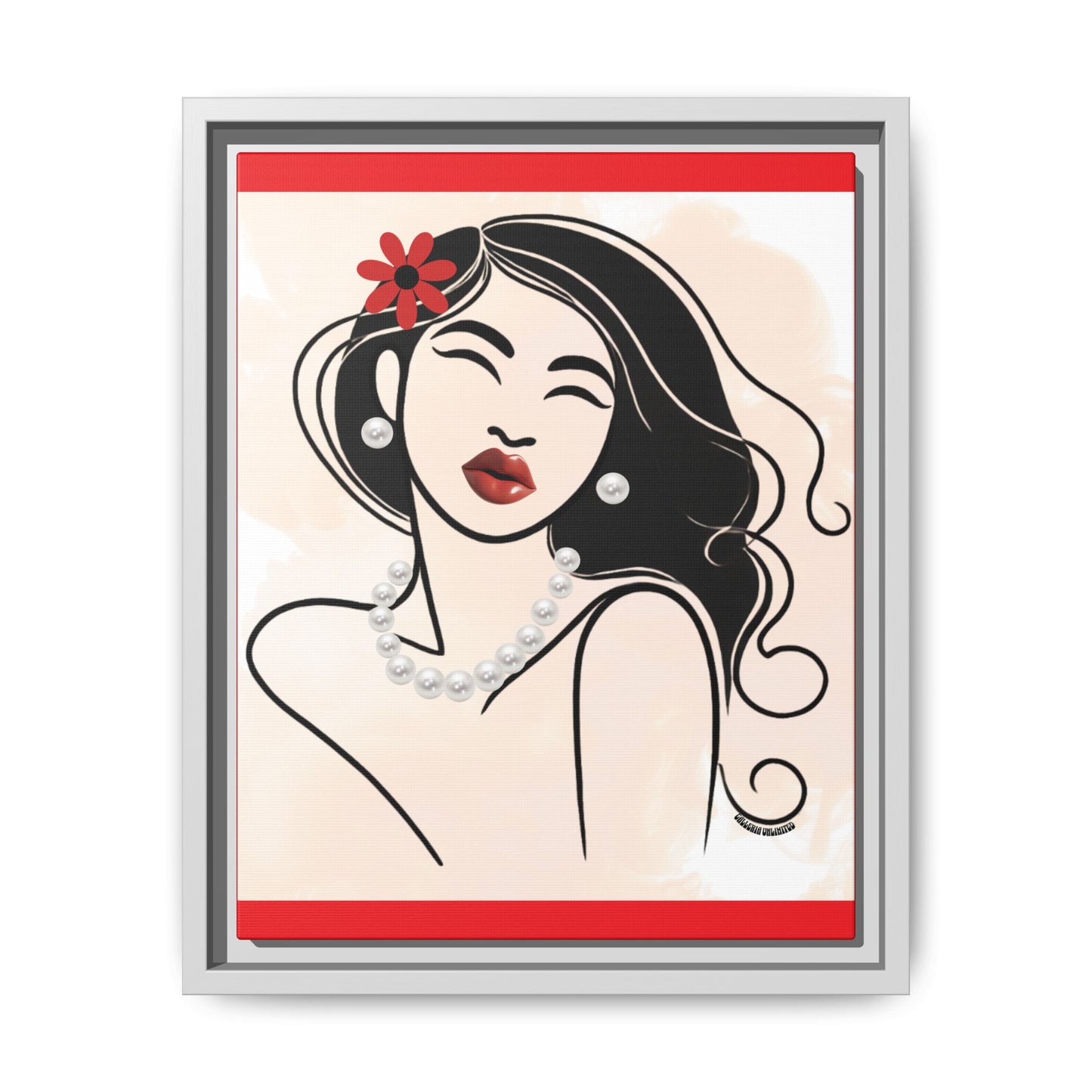 Pearls & Curls 3 | Scarlet Kiss Framed Matte Canvas Wall Art (black or white frame)