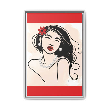 Pearls & Curls3 | Scarlet Kiss - Framed Matte Canvas Art (black or white frame)