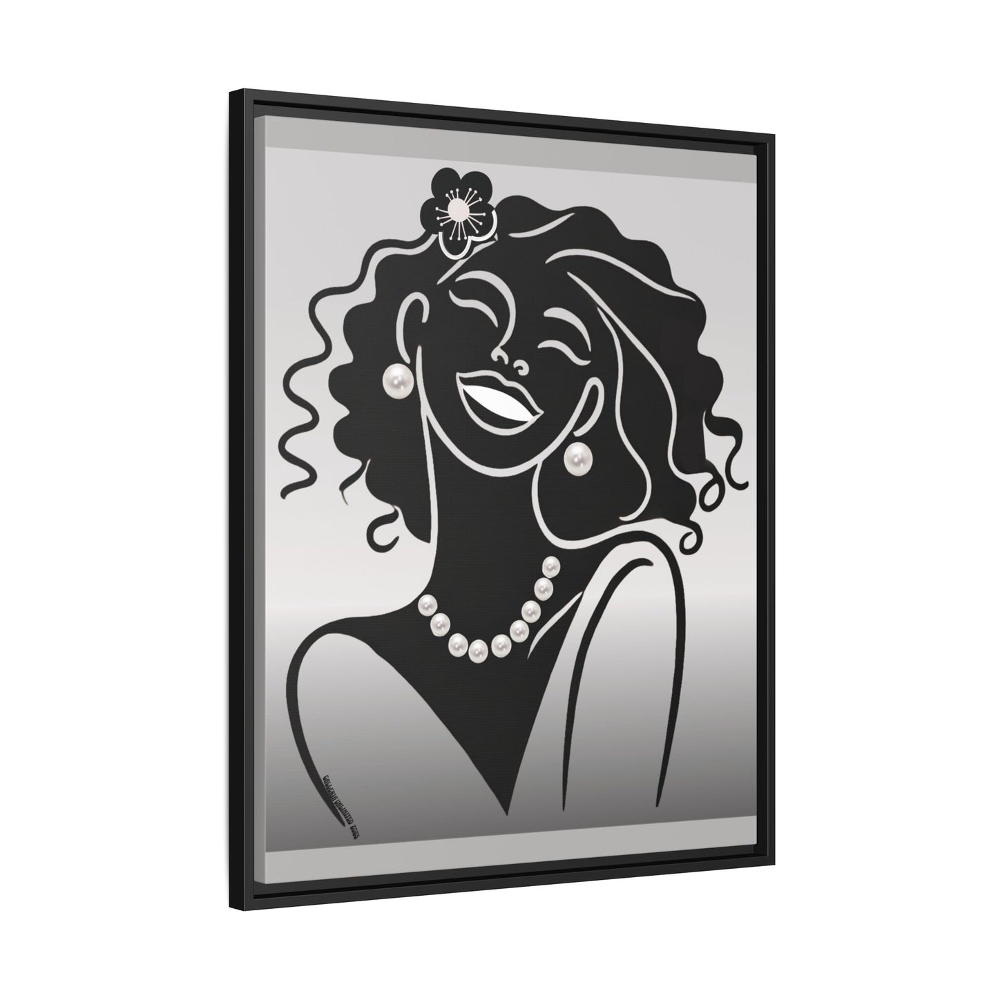Pearls & Curls2 | Black and White - Framed Matte Canvas Art (black or white frame)
