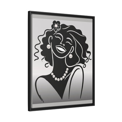 Pearls & Curls2 | Black and White - Framed Matte Canvas Art (black or white frame)