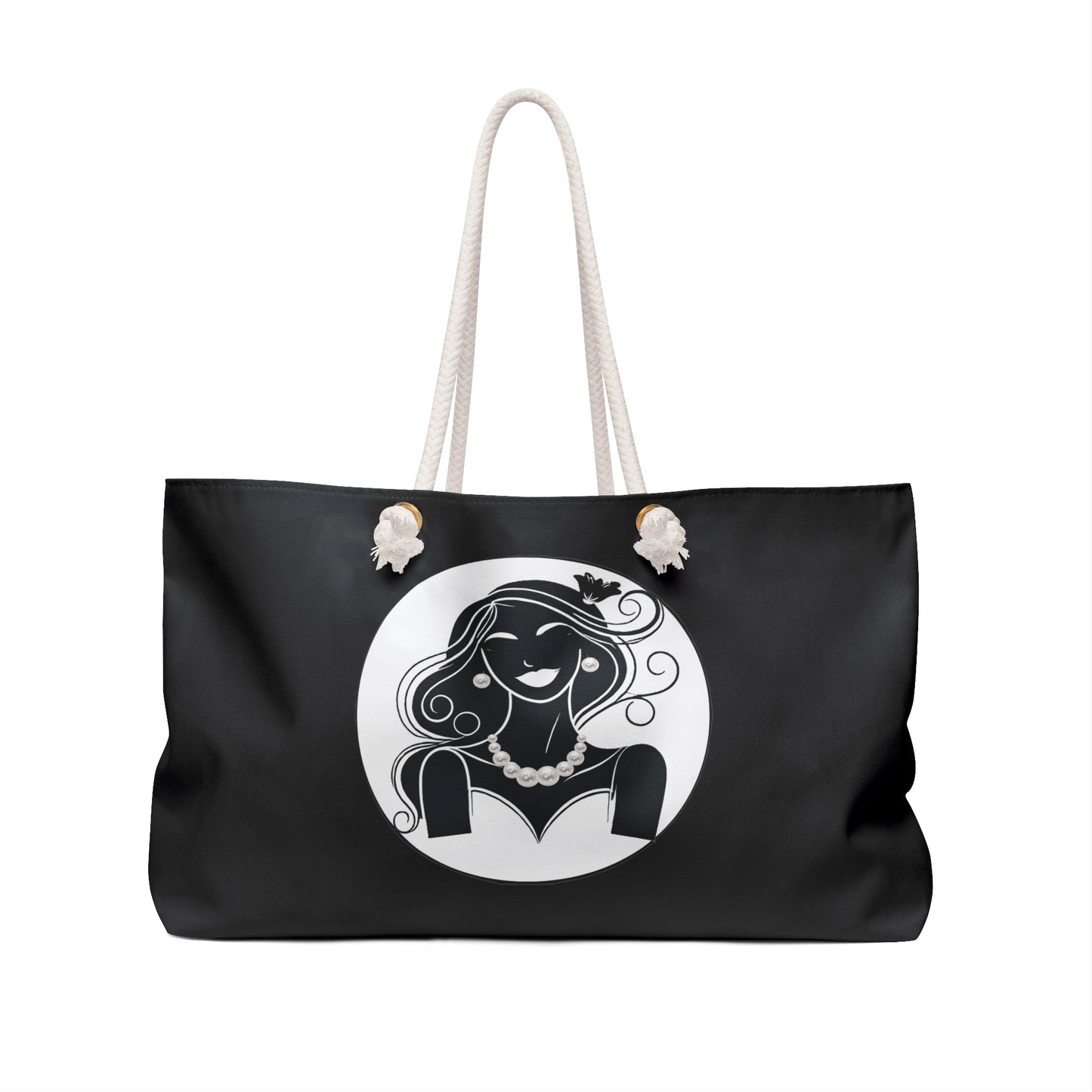 Pearls & Curls 1 | Black Double-Sided Weekender Bag