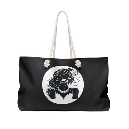 Pearls & Curls 1 | Black Double-Sided Weekender Bag