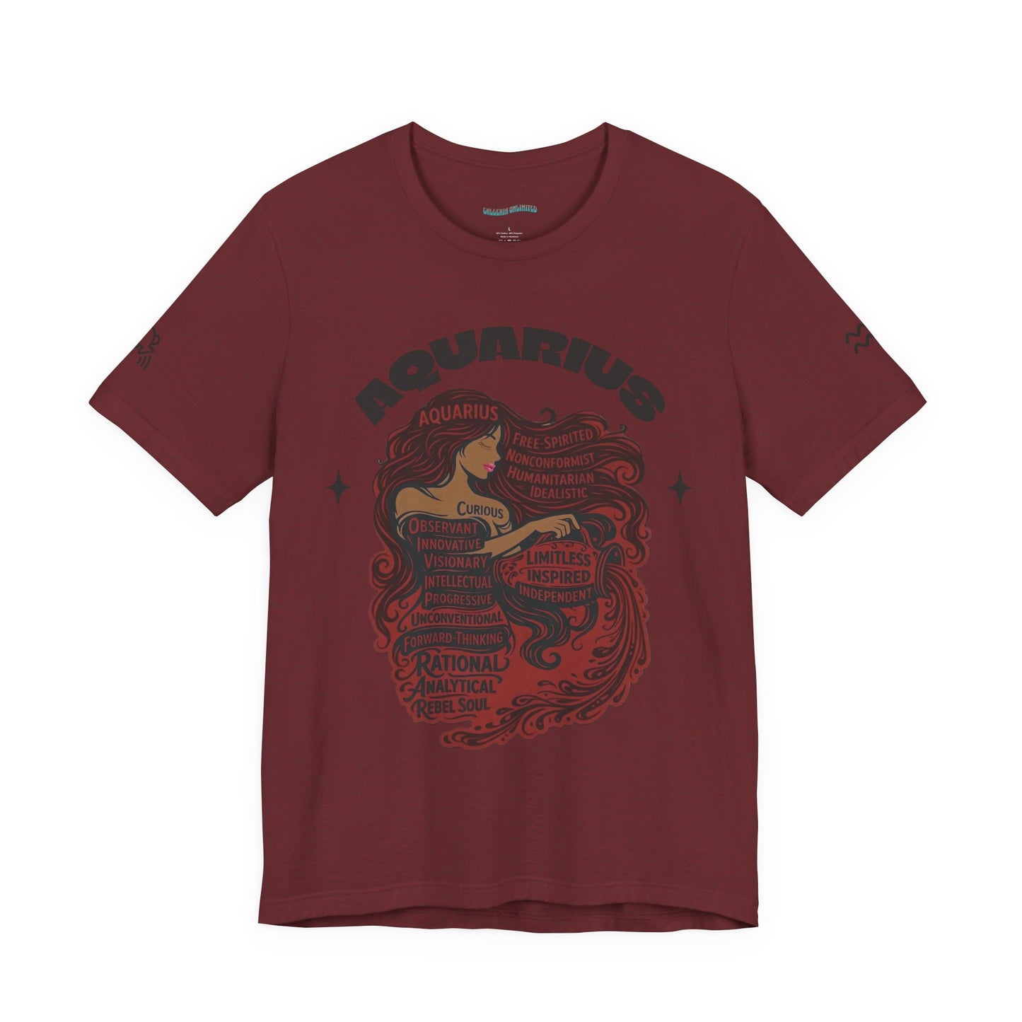 Aquarius| Word Art Graphic Tee (garnet) -- "Aquarius" Definition on Back