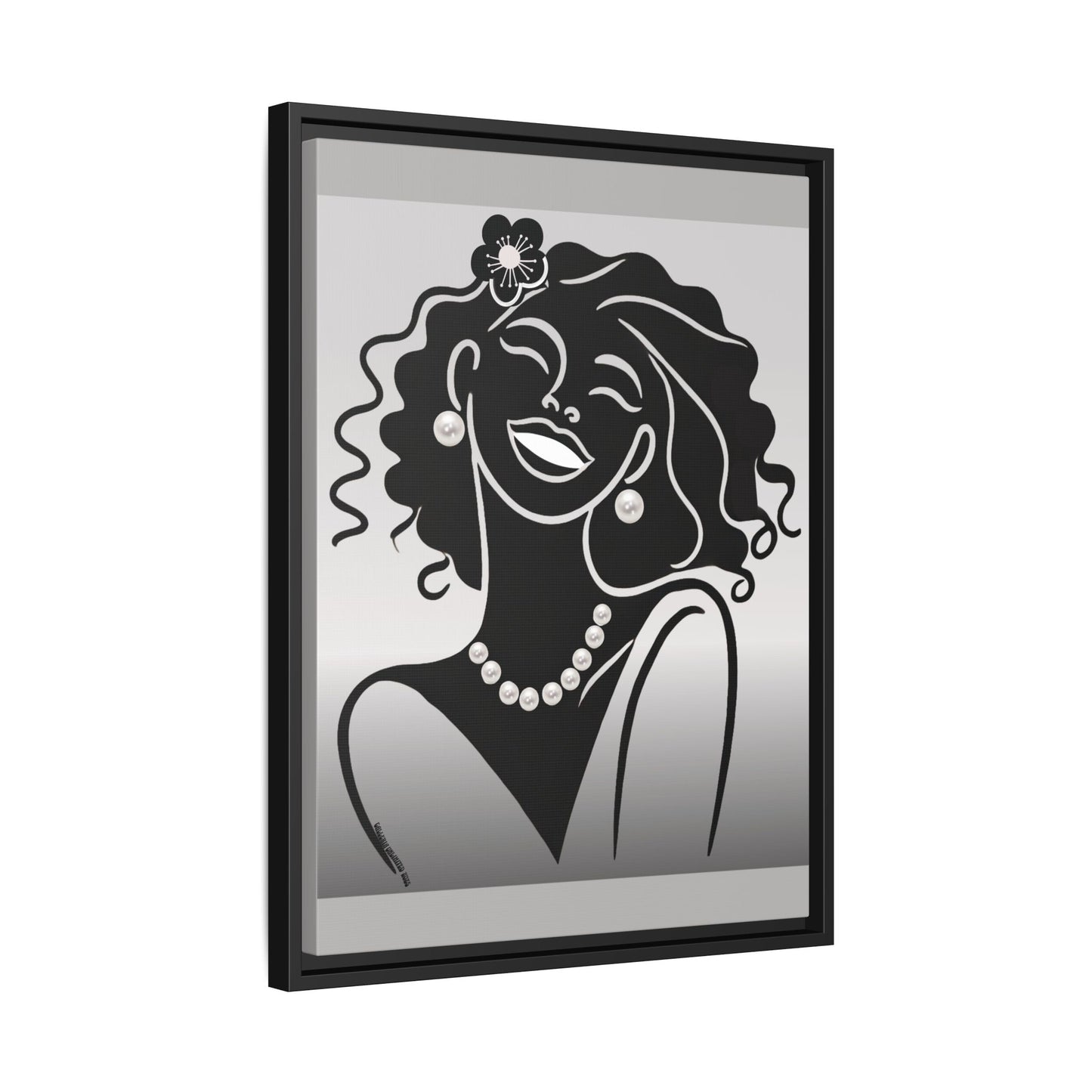 Pearls & Curls2 | Black and White - Framed Matte Canvas Art (black or white frame)