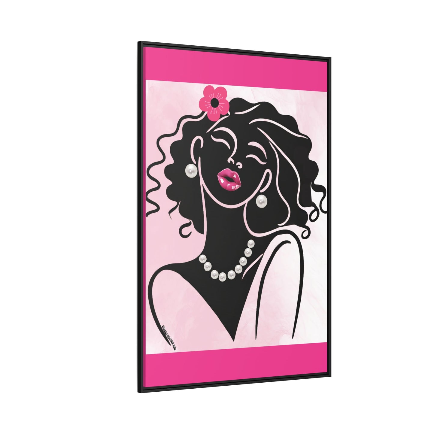Pearls & Curls2 | Pink Pout - Framed Matte Canvas Art (black or white frame)