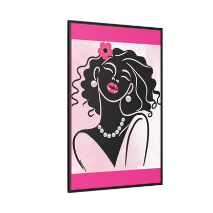 Pearls & Curls2 | Pink Pout - Framed Matte Canvas Art (black or white frame)