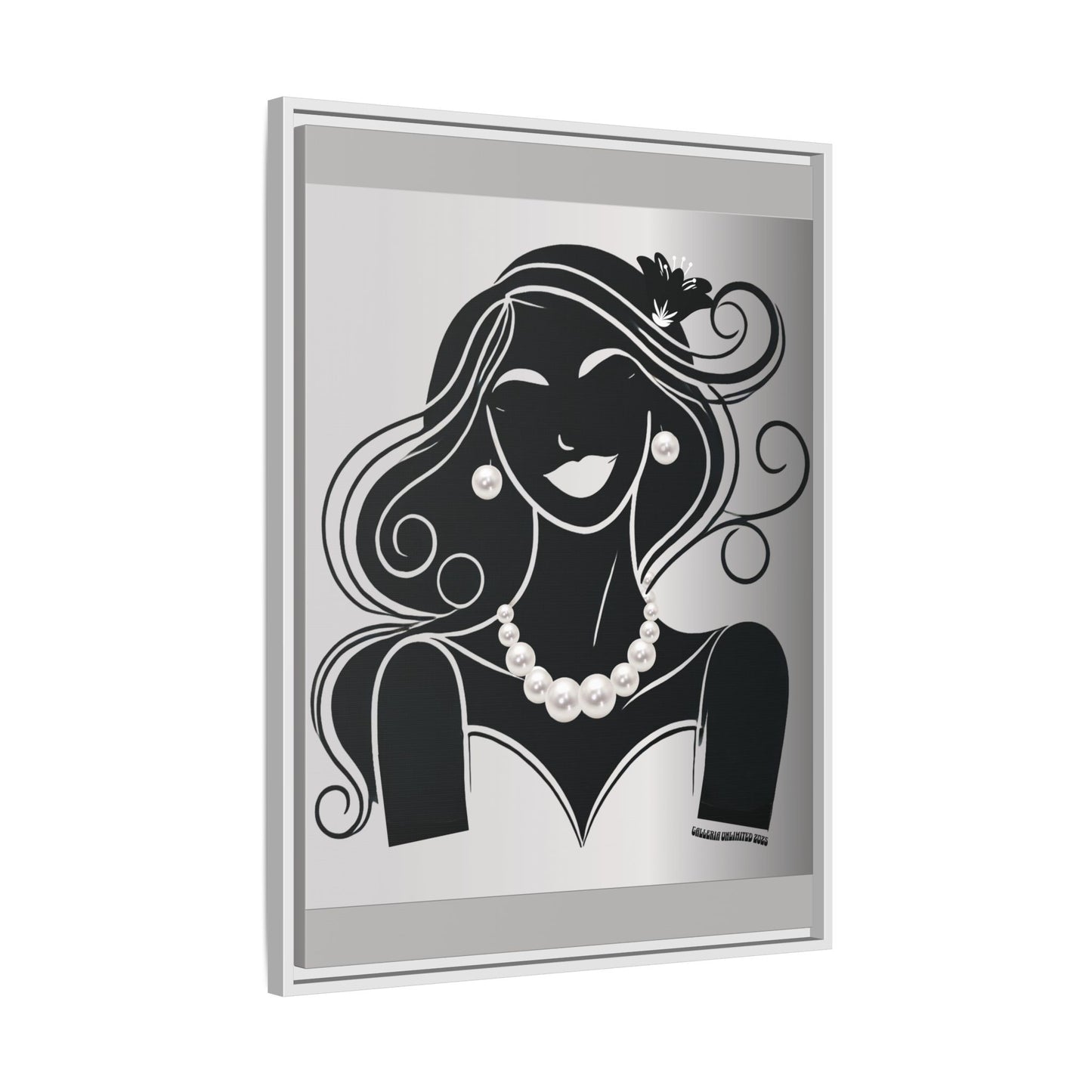 Pearls & Curls1 | Black and White - Framed Matte Canvas Art (black or white frame)