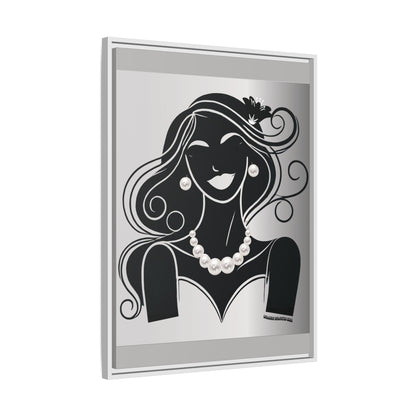 Pearls & Curls1 | Black and White - Framed Matte Canvas Art (black or white frame)