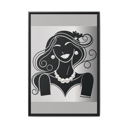 Pearls & Curls1 | Black and White - Framed Matte Canvas Art (black or white frame)