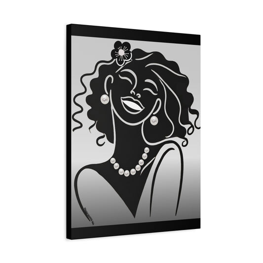 Pearls & Curls2 | Black & White Matte Canvas Print