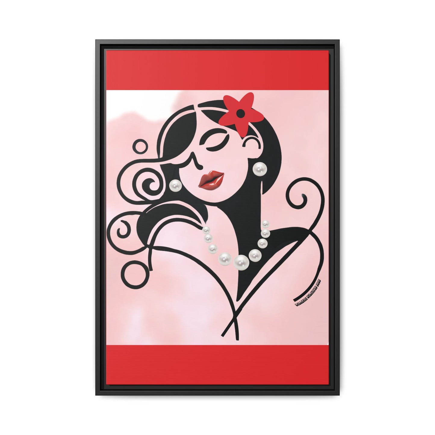 Pearls & Curls4 | Scarlet Kiss - Framed Matte Canvas Art (black or white frame)