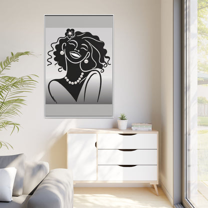 Pearls & Curls2 | Black and White - Framed Matte Canvas Art (black or white frame)