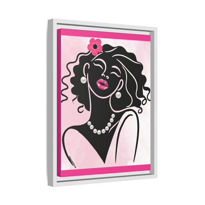 Pearls & Curls2 | Pink Pout - Framed Matte Canvas Art (black or white frame)