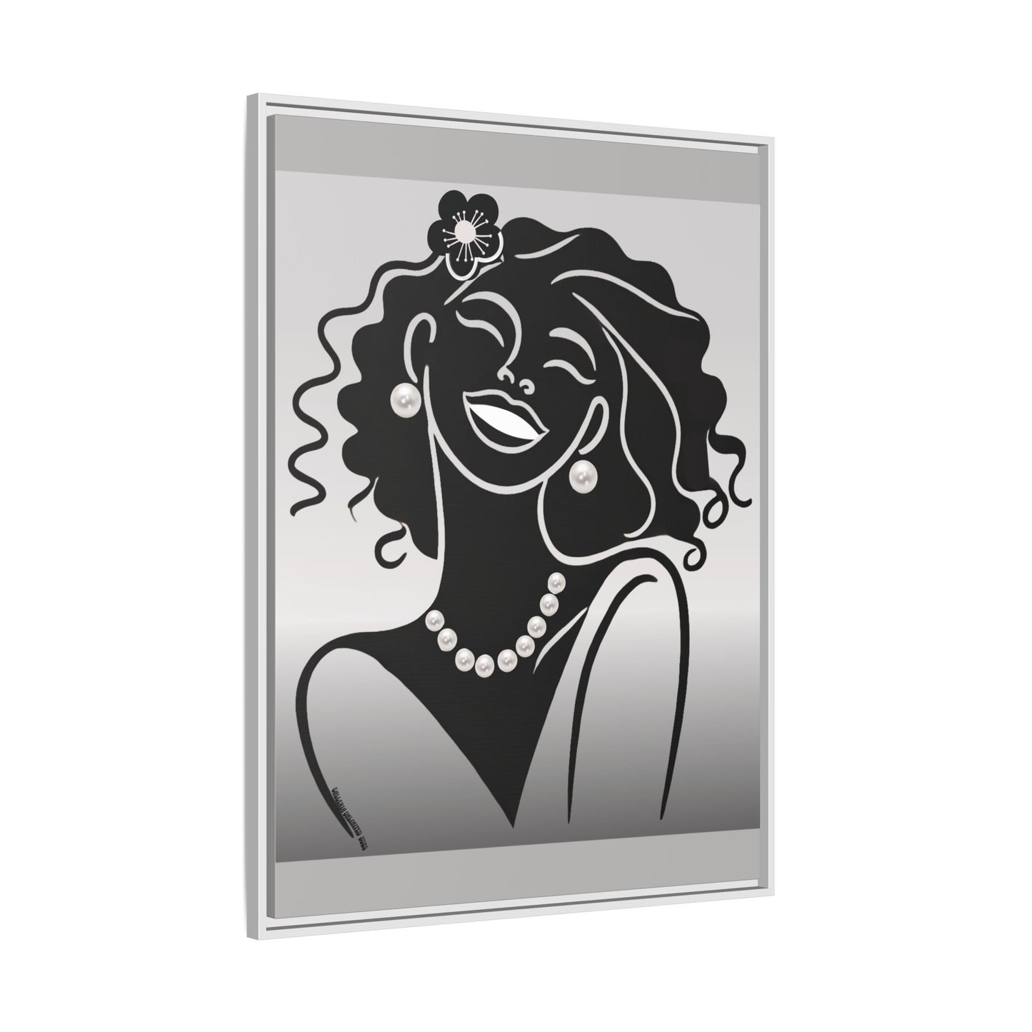Pearls & Curls2 | Black and White - Framed Matte Canvas Art (black or white frame)