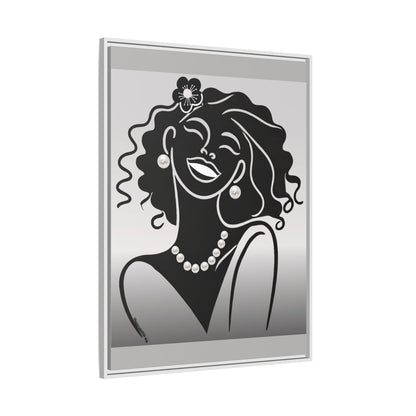 Pearls & Curls2 | Black and White - Framed Matte Canvas Art (black or white frame)